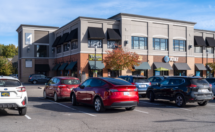 Parking lot in front of Panera Bread and AT&T.