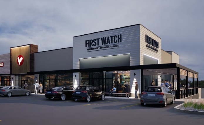 Rendering of First Watch at dusk.