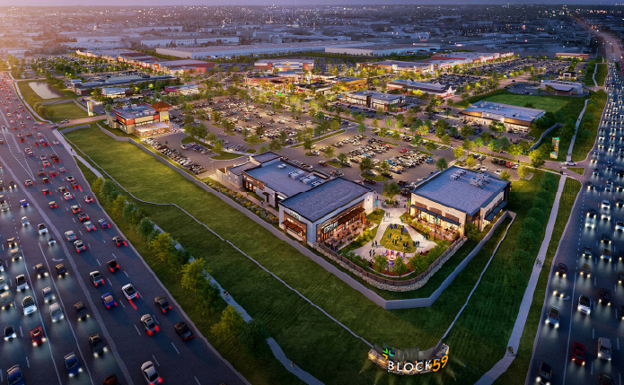 Rendering of overhead shot of Block 59 shopping center.