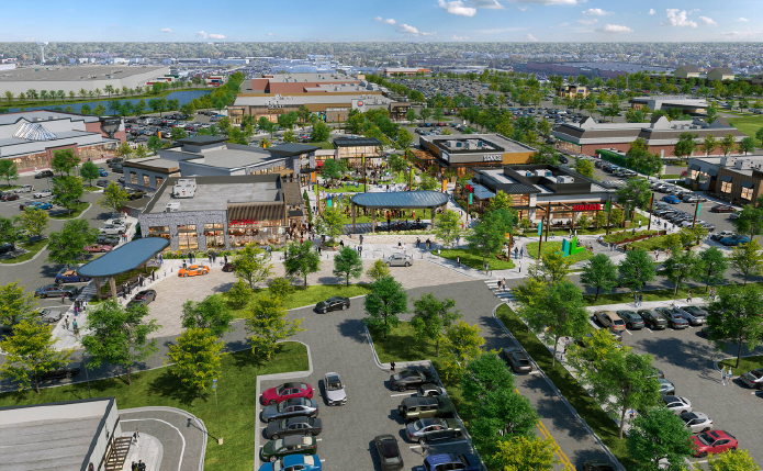 Rendering of overhead view of Block 59 shopping center.