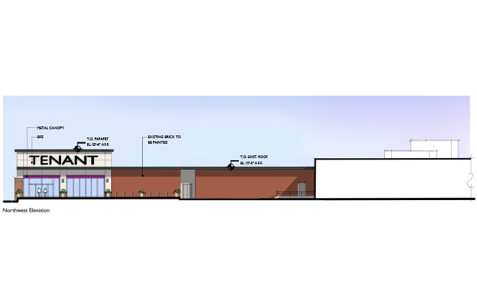 Elevation rendering of tenant storefront.