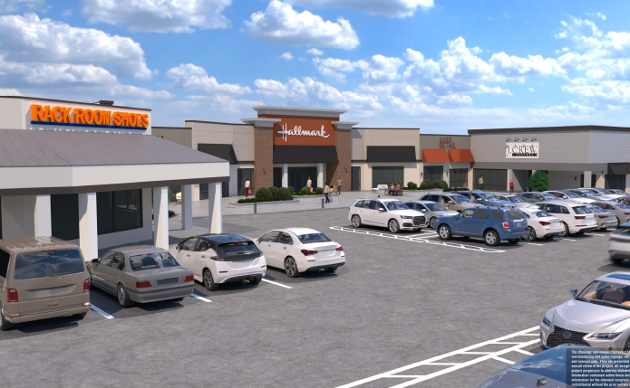 Rendering of parking lot at Rack Room Shoes and Hallmark.