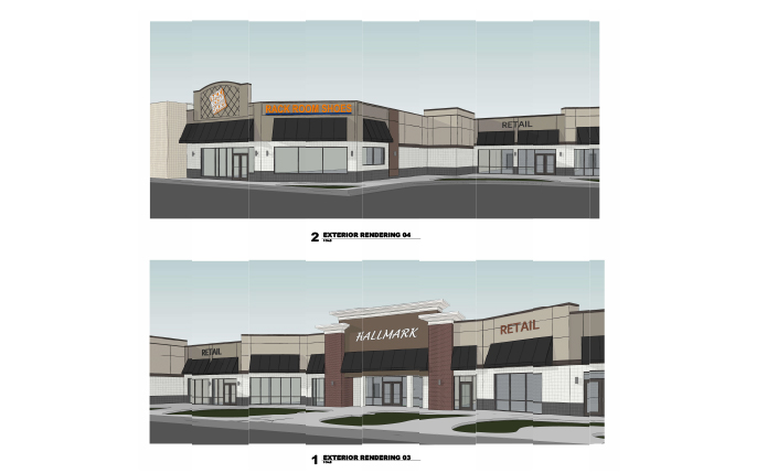 Elevation drawings of Hallmark and Rack Room Shoes.