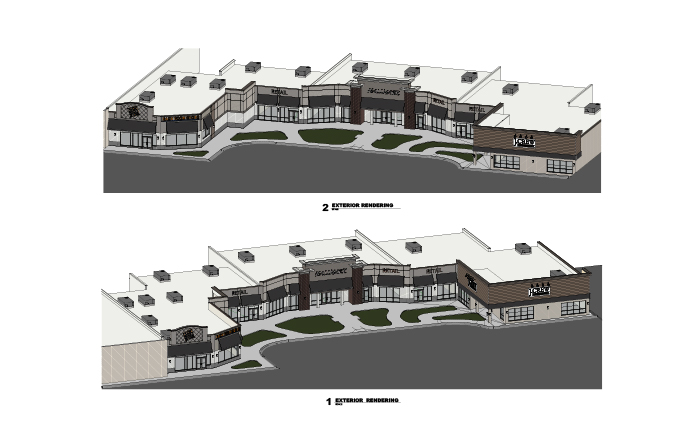 Elevation drawing of shopping center.