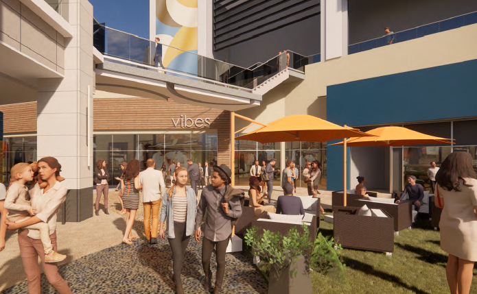 Rendering of patrons at outdoor area of shopping center.