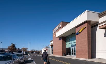LA Fitness storefront at Roosevelt Mall in Philadelphia, PA showcasing modern architecture, improved pedestrian circulation, and enhanced site design as part of the shopping center redevelopment.