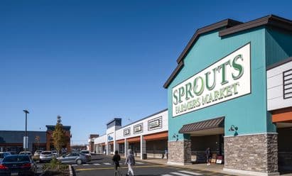 Sprouts Farmers Market at Roosevelt Mall in Philadelphia, PA showcasing the new grocer anchor, refreshed façade, improved pedestrian crosswalks, and upgraded site design following redevelopment.