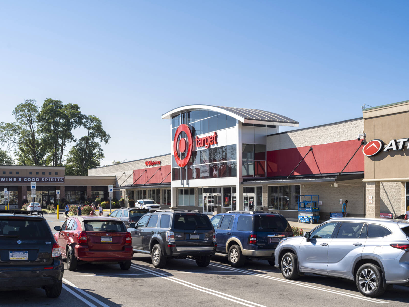 Target with busy parking lot at entrance.