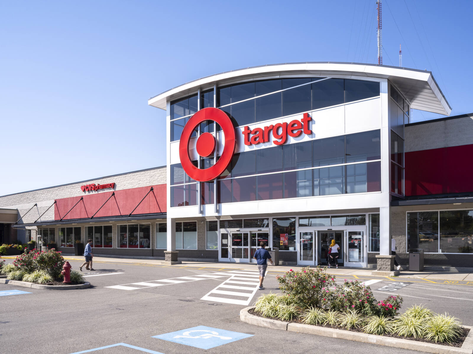 Target store with shrubs and cross walk in front.