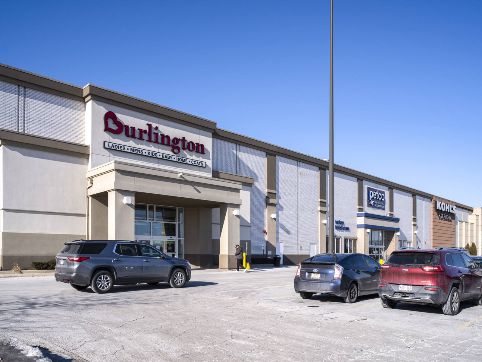 Cars parked in front of Burlington in North Riverside, IL.