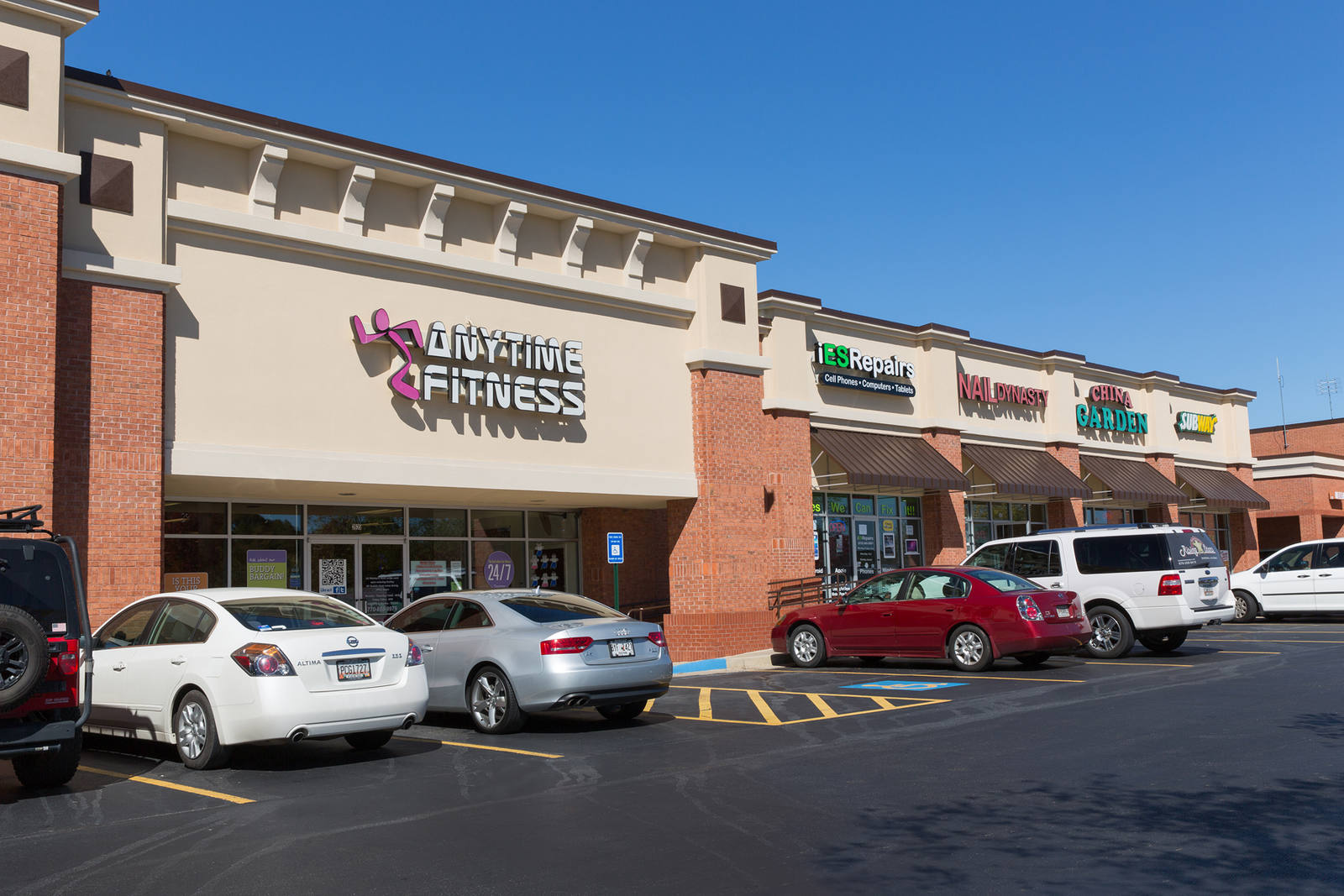 Anytime Fitness gym and parking lot at Keith Bridge Commons.