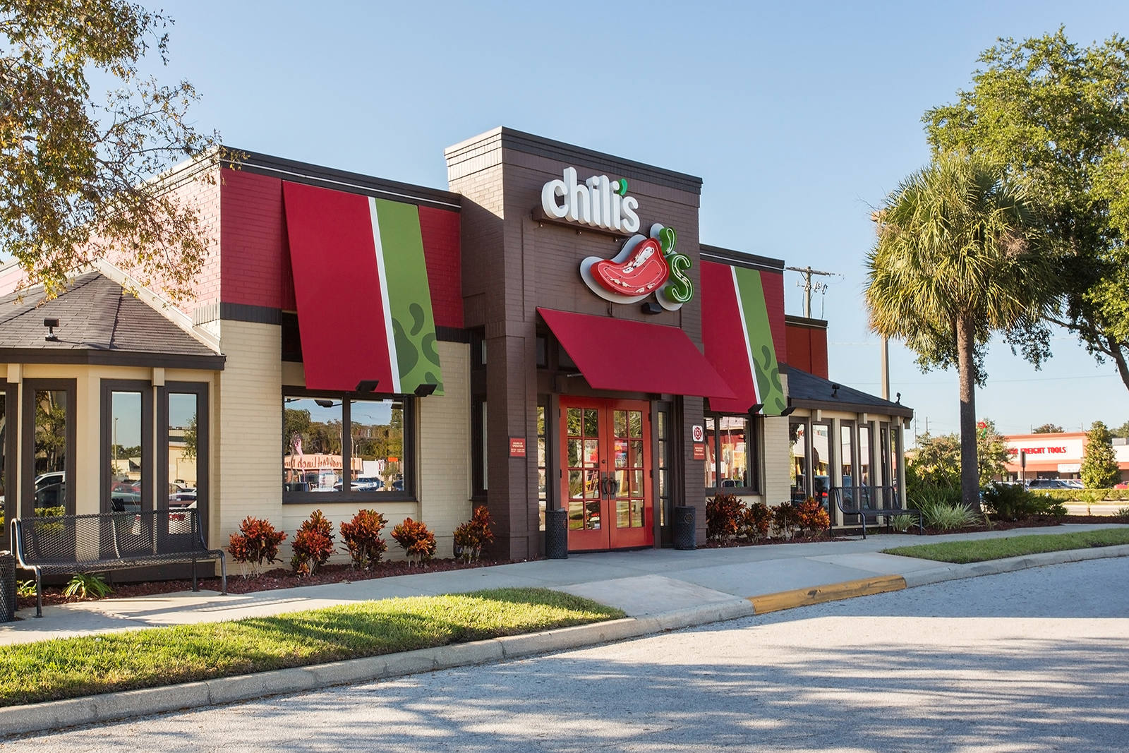 Front facade of Chili's on a sunny day