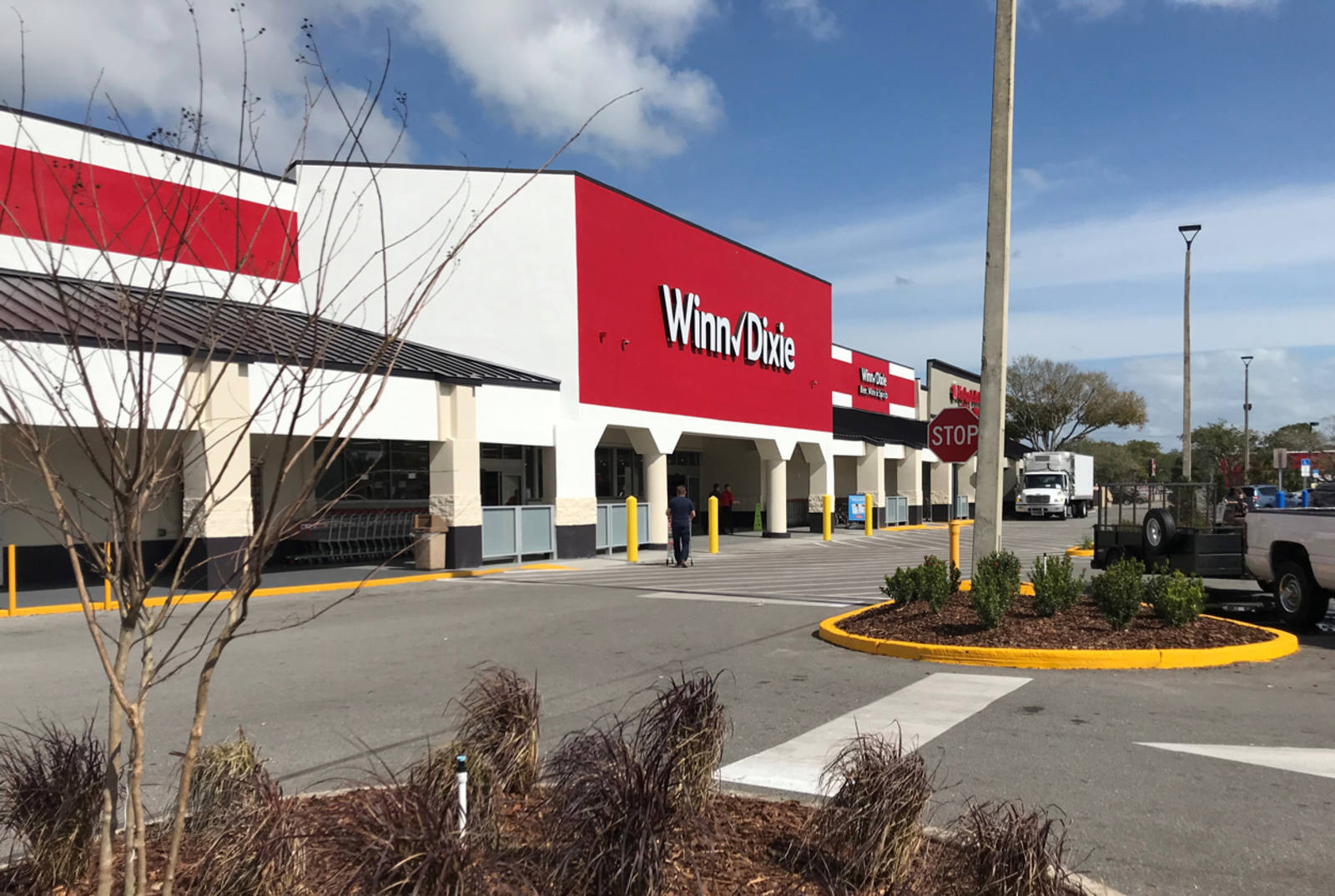 Parking lot with greenery of Winn Dixie at Rutland Plaza - St. Petersburg shopping center