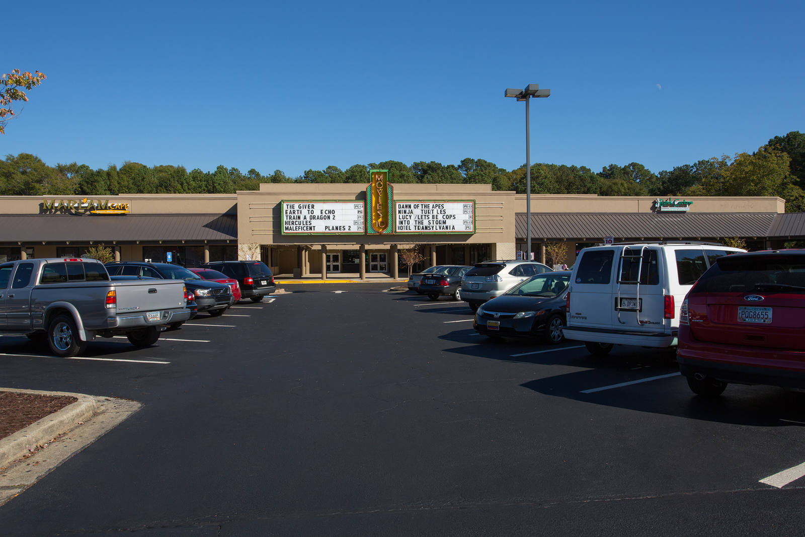 Full parking lot at movie theater at Banks Station.