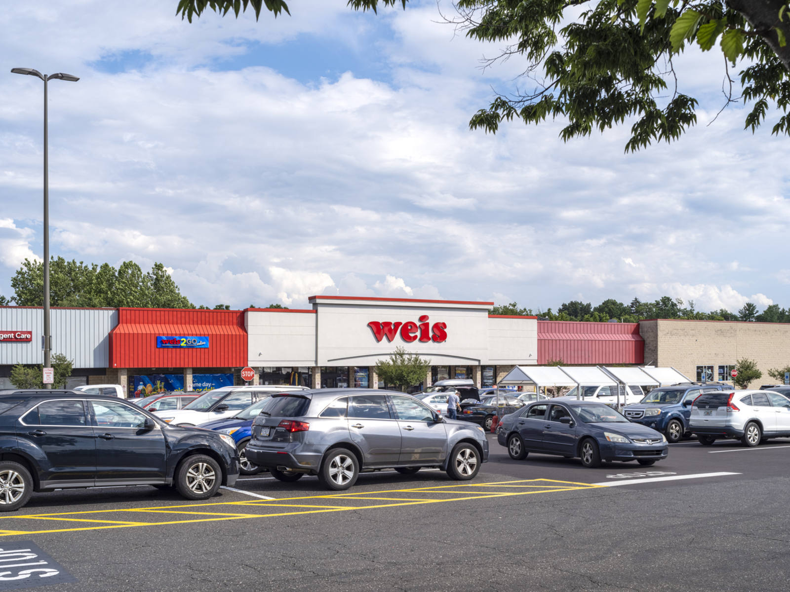 Busy parking lot at North Penn Market Place in Lansdale, PA.