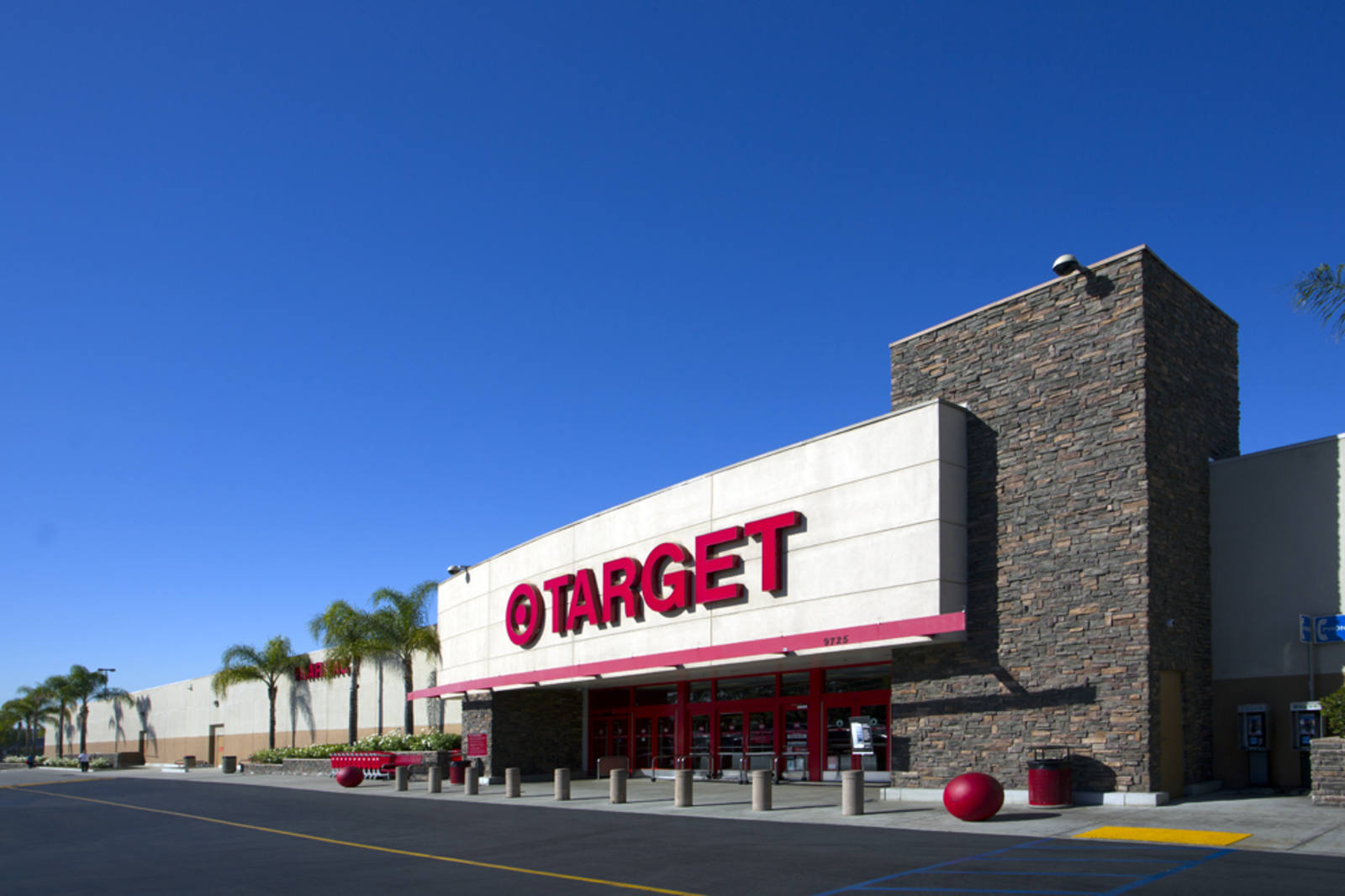 Palm tree lined entrance of Target at Pacoima Center in Pacoima, California