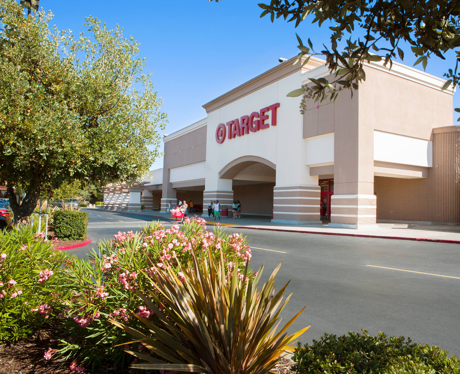 Flowers and trees across the entrance of Target