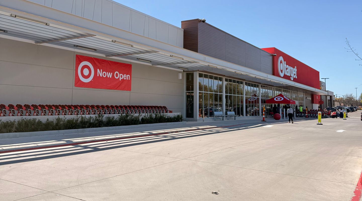 Target at Wynnewood Village in Dallas, TX featuring a modernized façade, enhanced storefront visibility, improved parking layout, and upgraded site design following the shopping center redevelopment.